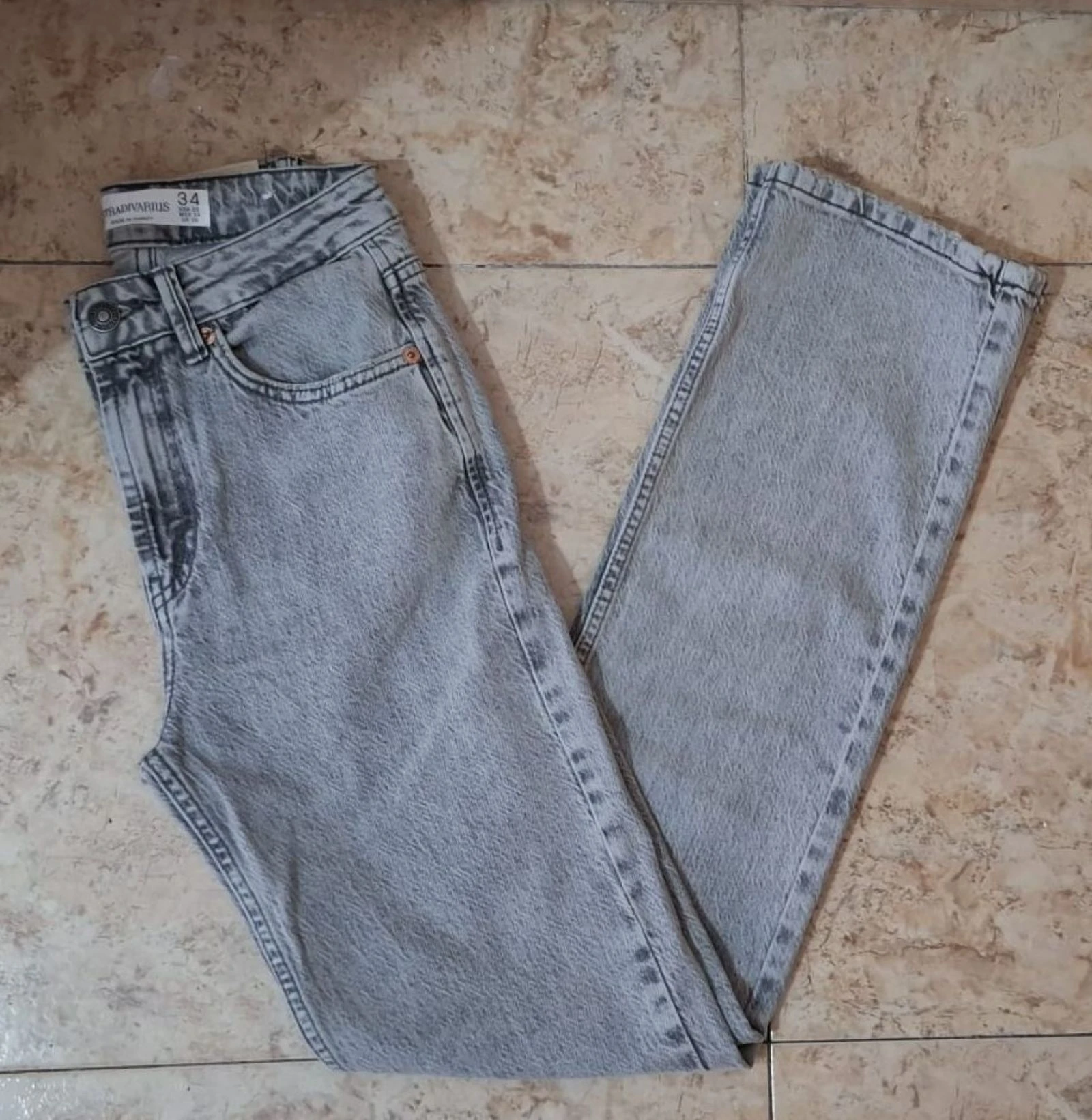 Stradivarius D98 Lichtgrijze Denim Basic Broek – photo 2